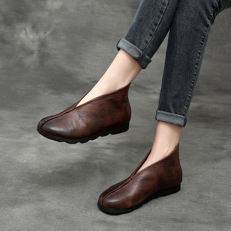 Spring Retro Leather Soft Flat Sole Everyday Shoes