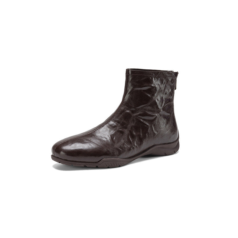 Winter Sheepskin Leather Solid Color Wool-In Soft Flat Sole Ankle Boots
