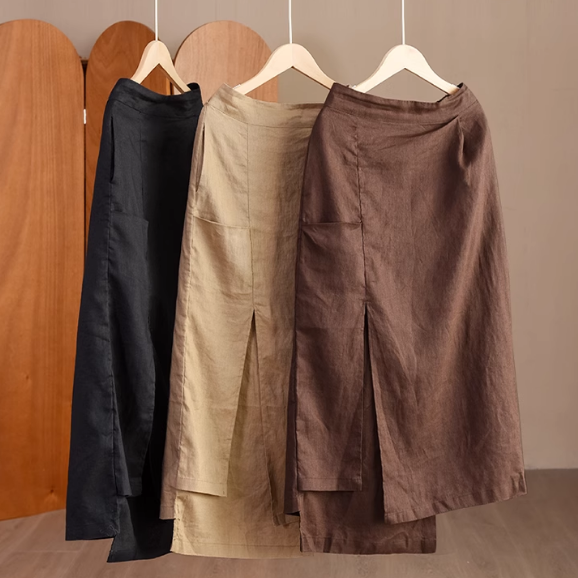 Babakud Women High Waist Linen Skirt
