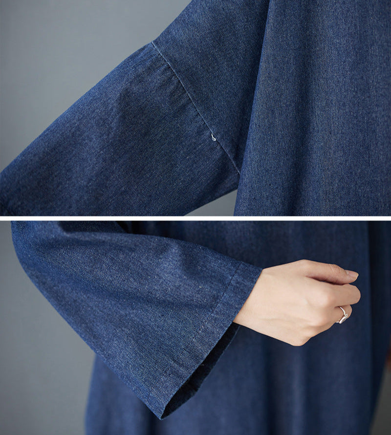 Babakud Women Spring Retro Oversized Vintage Denim Casual Long Dress