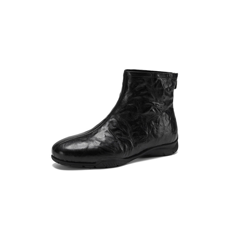 Winter Sheepskin Leather Solid Color Wool-In Soft Flat Sole Ankle Boots