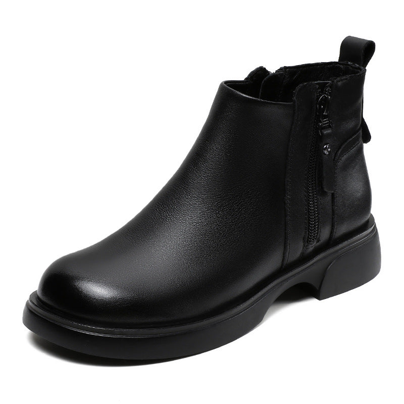 Retro Leather Casual Soft Flat Sole Simple Zipper Ankle Boots