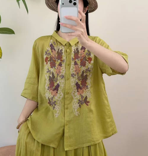 Vintage Versatile Ramie Shirt Cardigan Casual Top