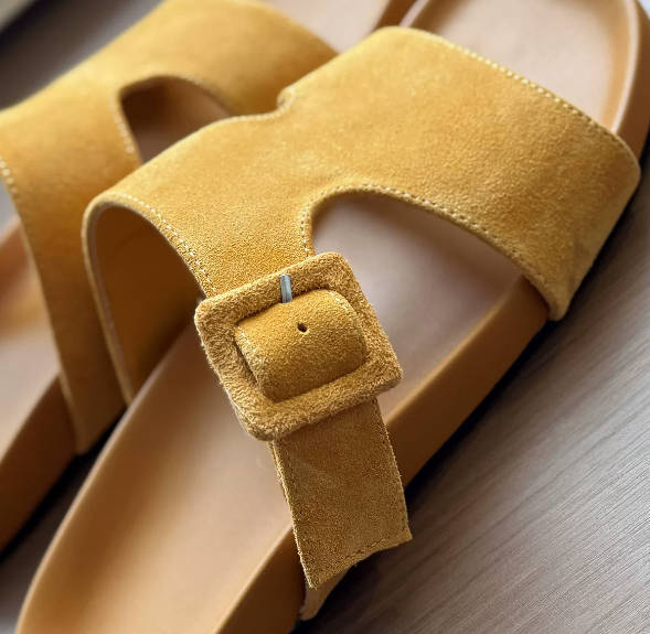 Vintage Casual Open Toe Suede Leather Casual Slide Versatile Sandals