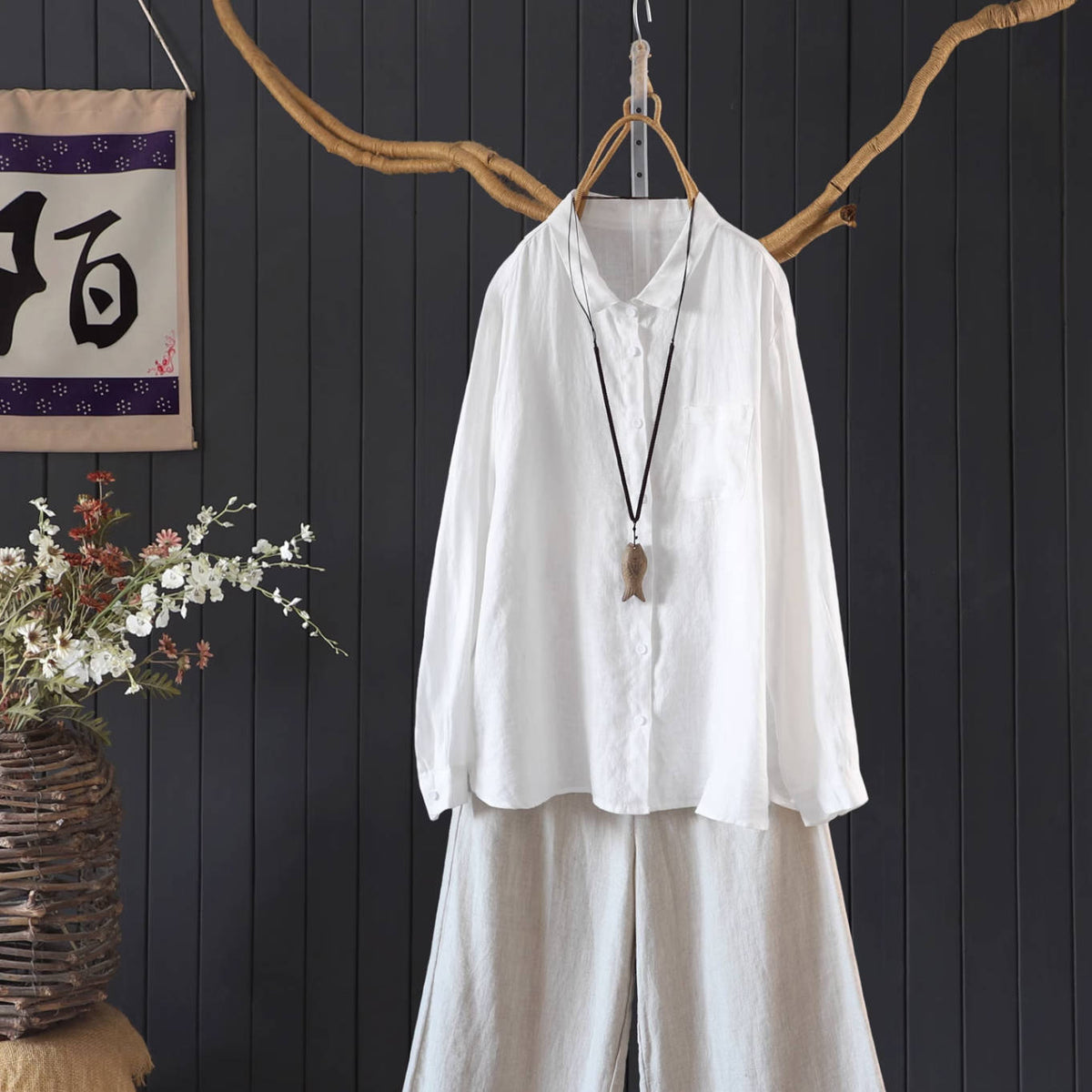Autumn Linen Casual Singel-Breasted Loose Shirt With Pocket