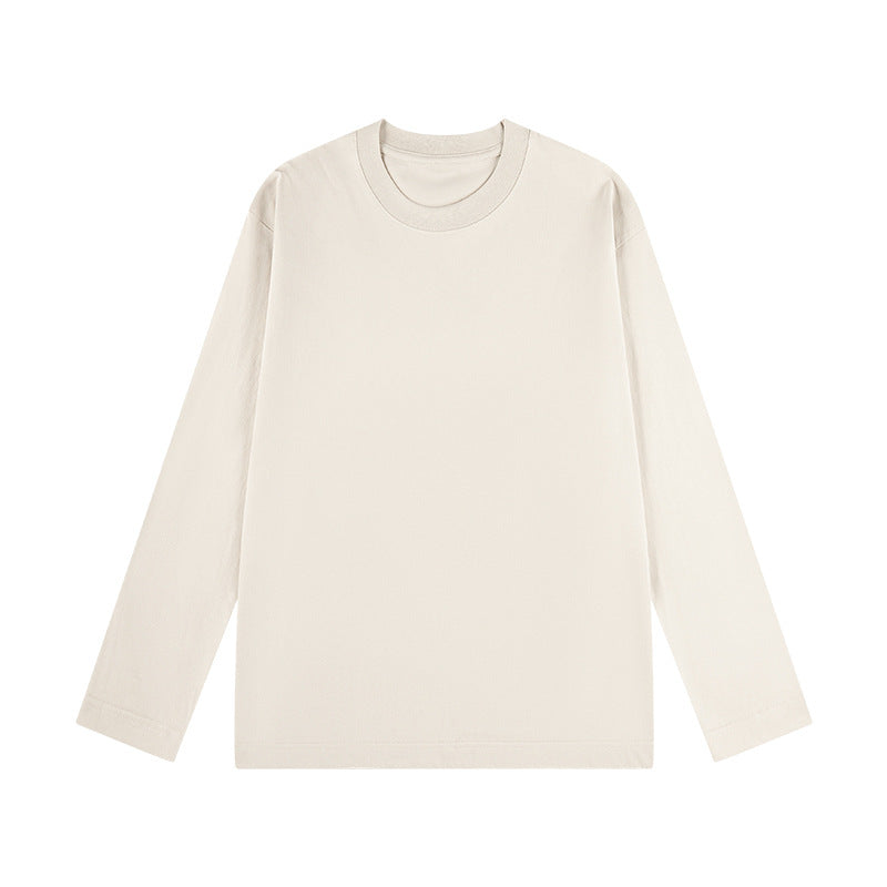 100% Cotton Simple Solid Color Round Neck Long Sleeves Pullover
