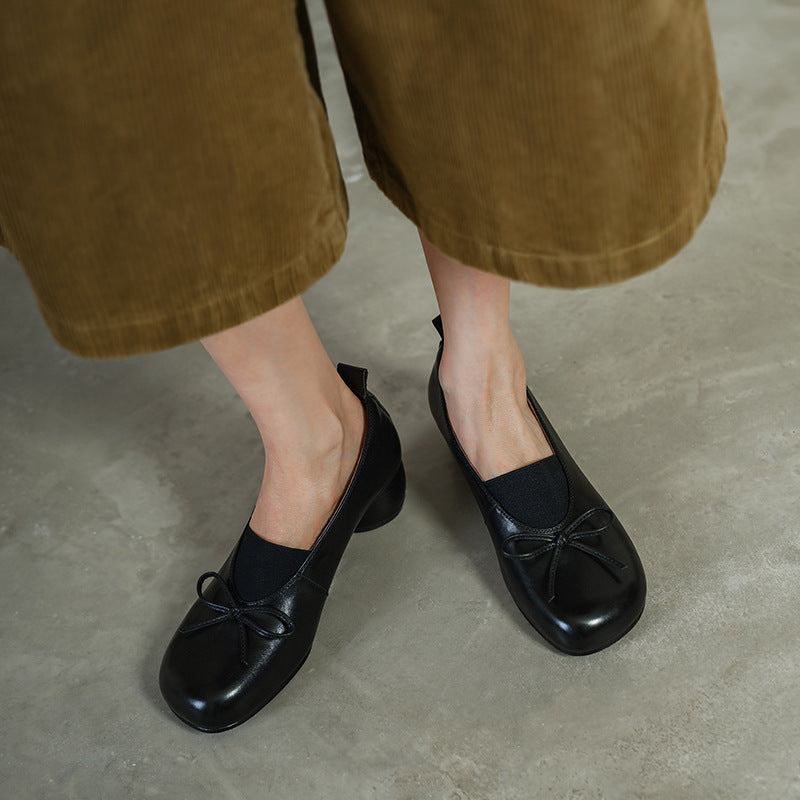 Spring Elegant Round Toe Bow Shallow Low Heel Fashion Shoes