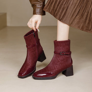 Top Leather Trendy Printed Patchwork Zipper High Heel Boots