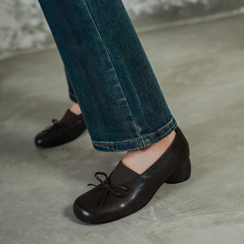 Spring Elegant Round Toe Bow Shallow Low Heel Fashion Shoes
