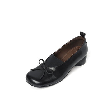 Spring Elegant Round Toe Bow Shallow Low Heel Fashion Shoes