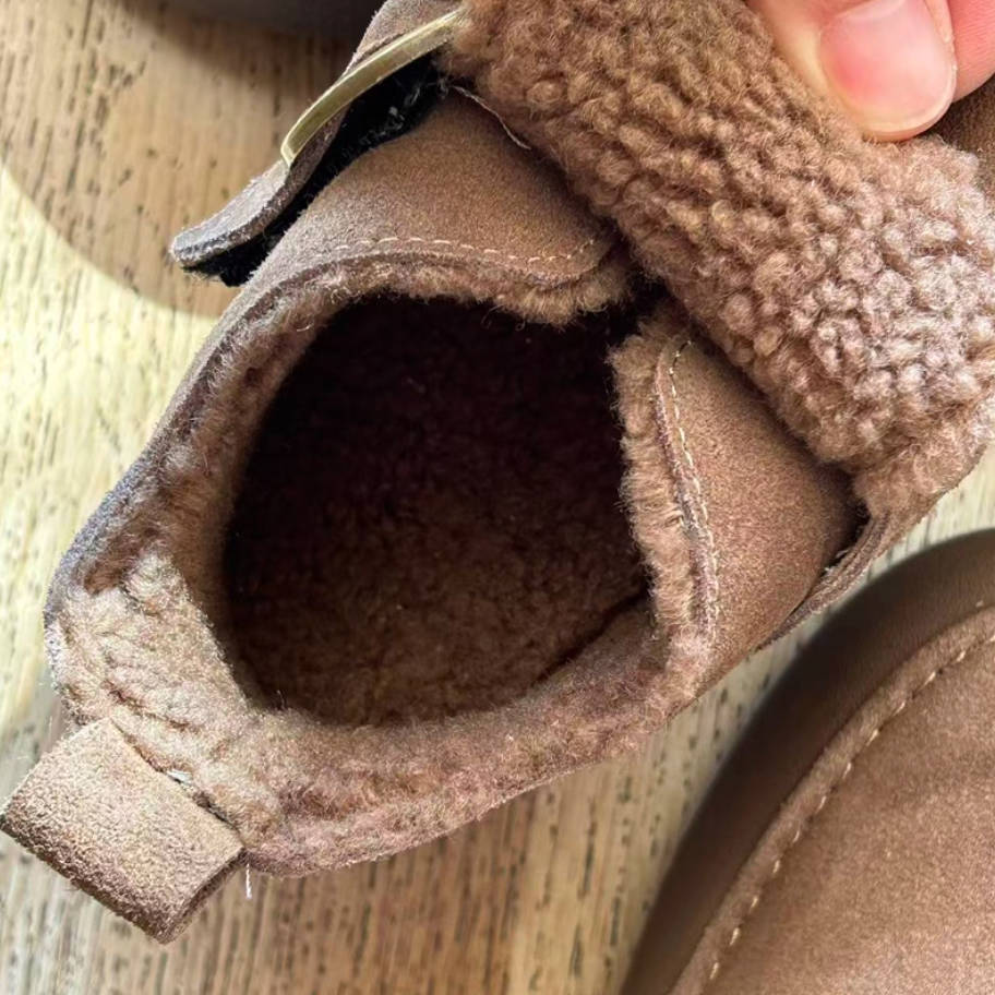 Winter Leather Sueded Wide Toe Fleece-Lined Platform Ankle Boots
