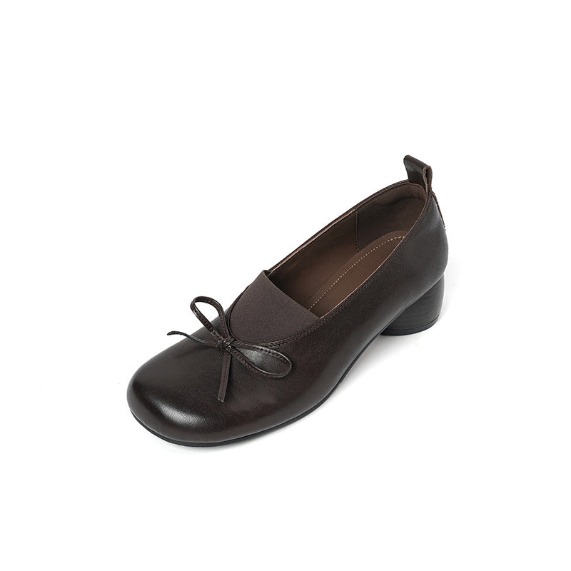 Spring Elegant Round Toe Bow Shallow Low Heel Fashion Shoes