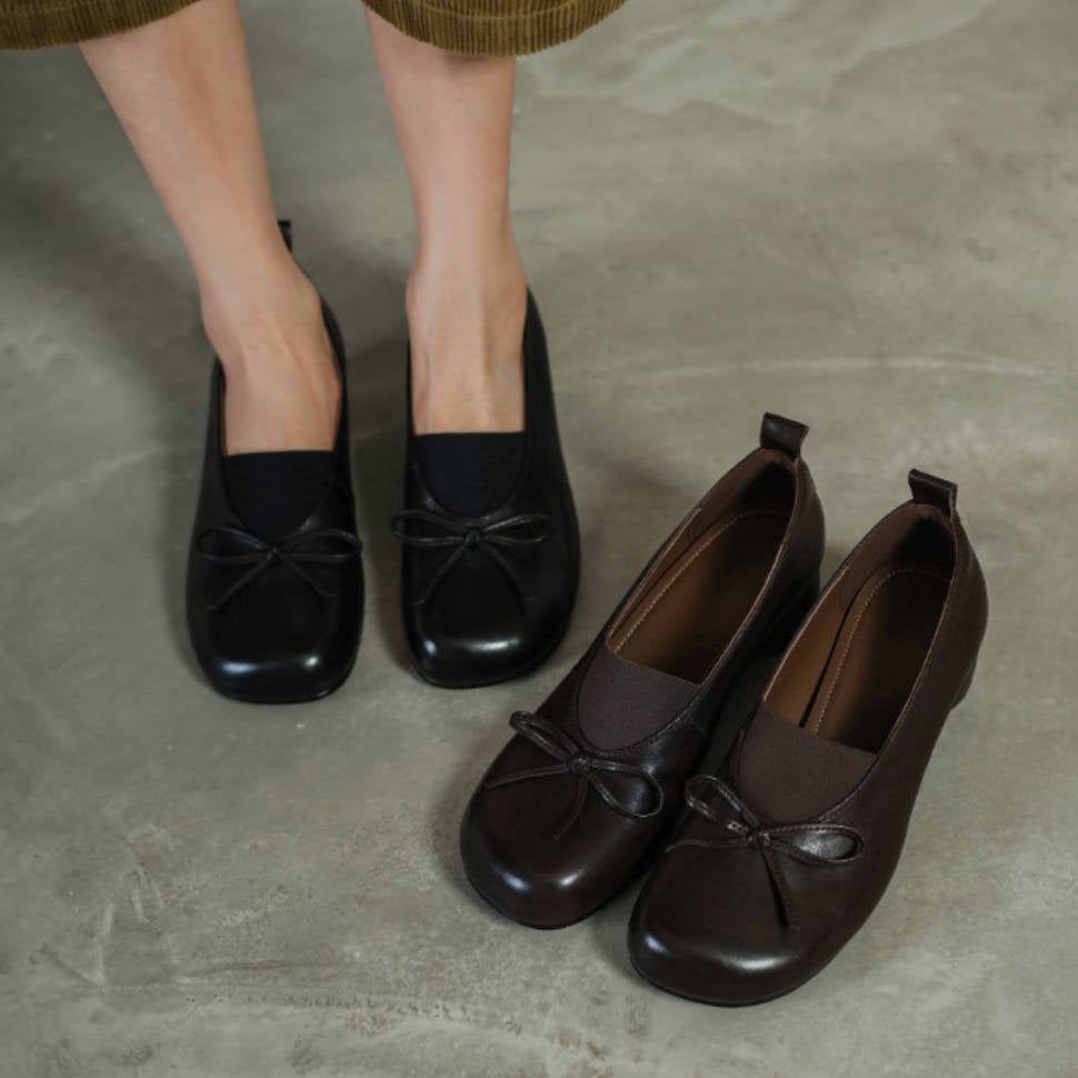 Spring Elegant Round Toe Bow Shallow Low Heel Fashion Shoes