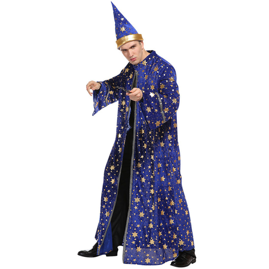 Blue Star Moon Wizard Costume Halloween Cosplay Robe