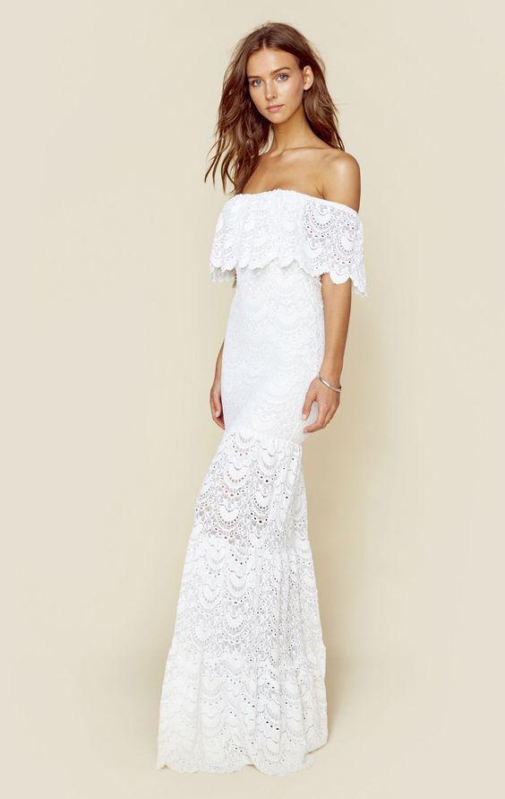 OFF SHOULDER LACE MERMAID LONG BEACH DRESS