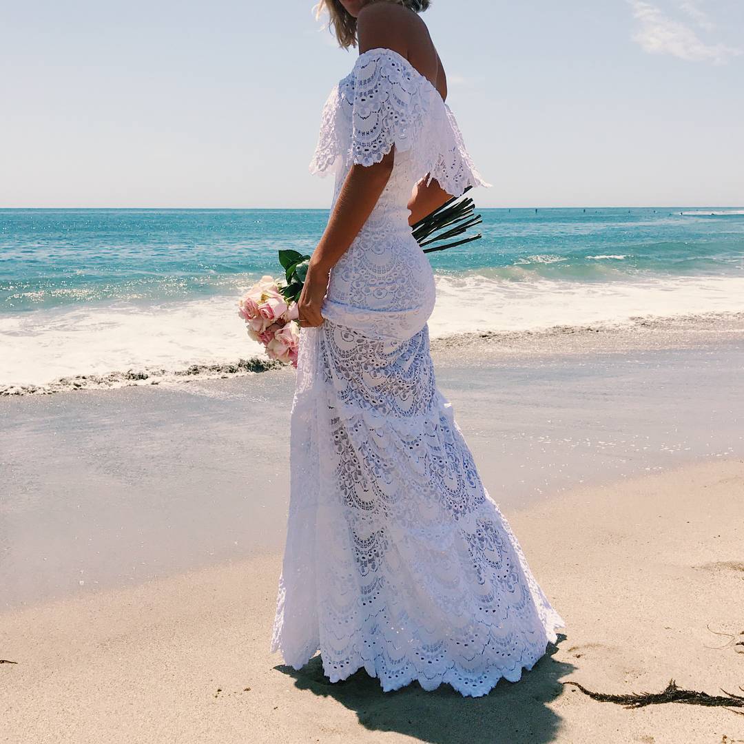 OFF SHOULDER LACE MERMAID LONG BEACH DRESS