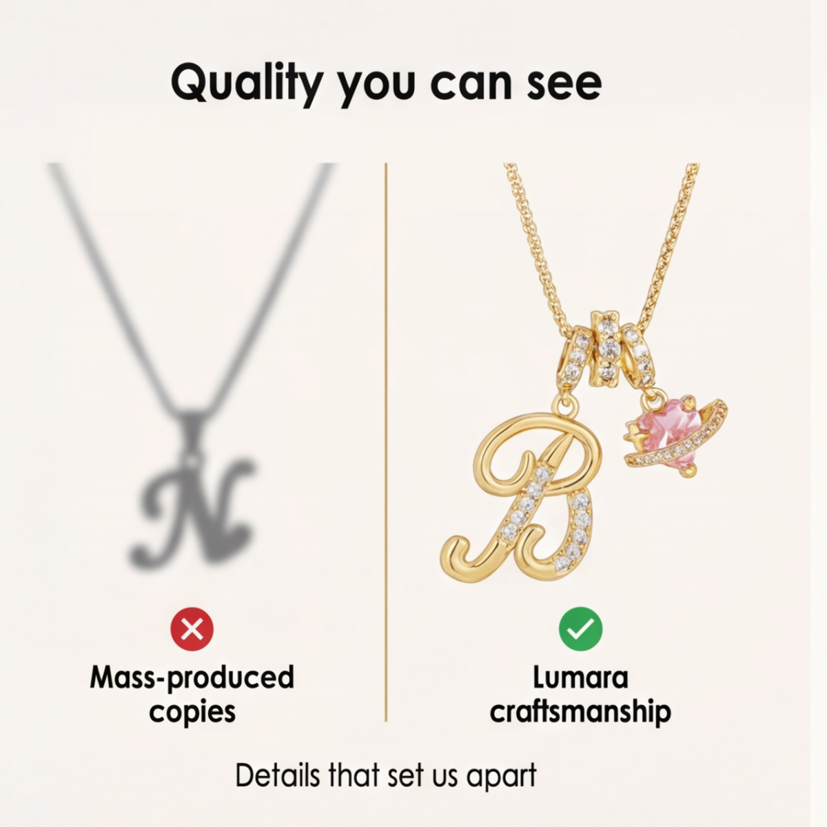 3-Layer Initial Necklace with Pink Heart Zircon