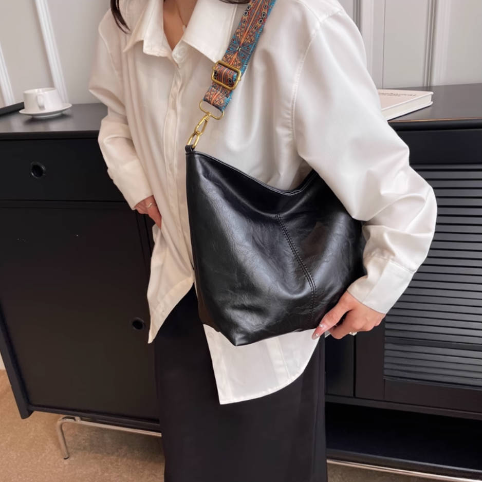 Square Leather Casual Daily High-Capacity Tote Bag