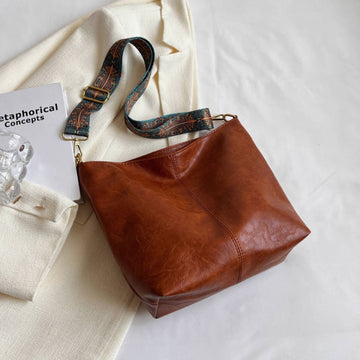 Square Leather Casual Daily High-Capacity Tote Bag