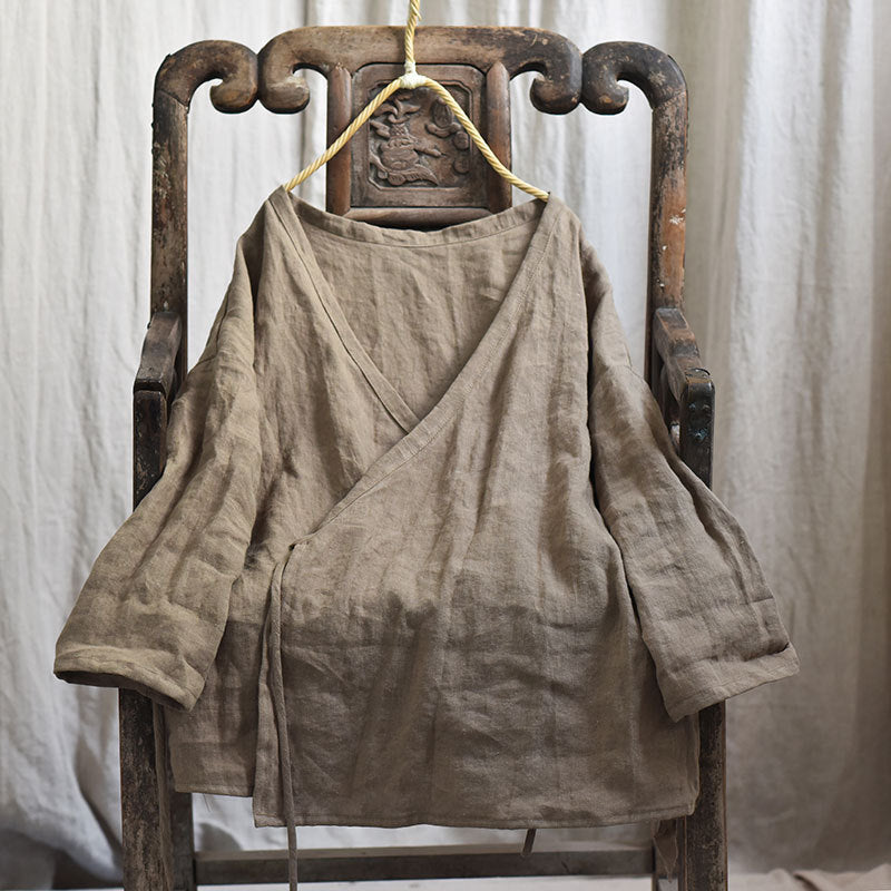 Ladies Spring Lightweight Vintage Lace-Up Linen Jacket