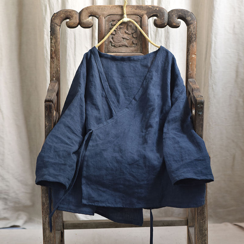 Ladies Spring Lightweight Vintage Lace-Up Linen Jacket