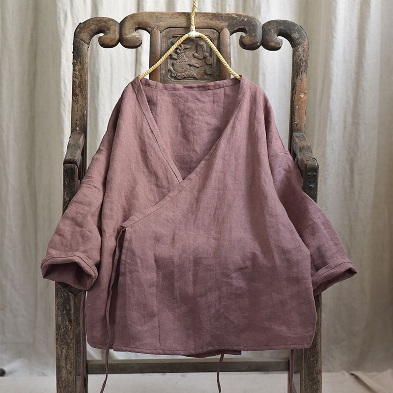 Ladies Spring Lightweight Vintage Lace-Up Linen Jacket