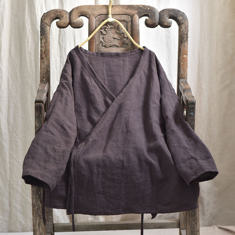 Ladies Spring Lightweight Vintage Lace-Up Linen Jacket