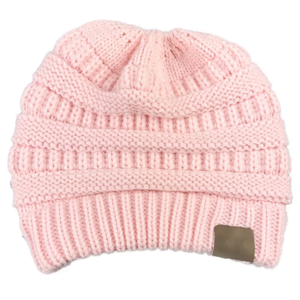 WOMEN'S WINTER OUTDOOR WARM WOOL HAT EMPTY TOP HORSETAIL KNITTED HAT
