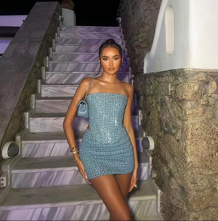 Y2K Sequined Top & Skirt Two Piece Set