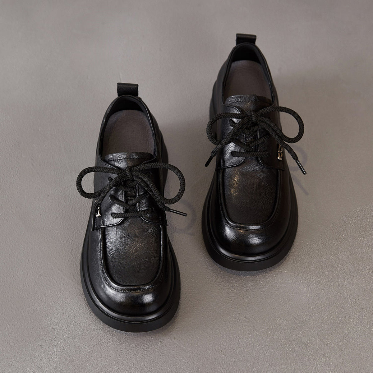 Spring Genuine Leather Retro Versatile Lace-Up Soft Sole Flat Shoes