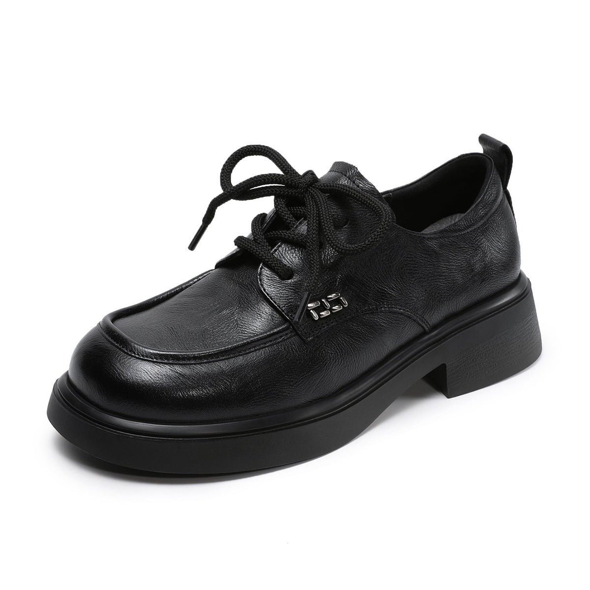 Spring Genuine Leather Retro Versatile Lace-Up Soft Sole Flat Shoes