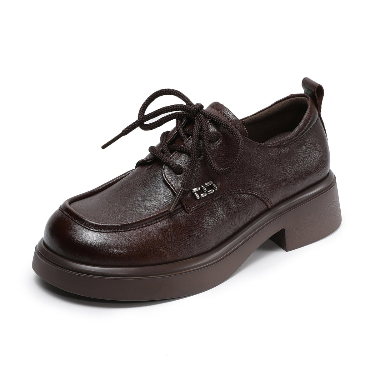 Spring Genuine Leather Retro Versatile Lace-Up Soft Sole Flat Shoes