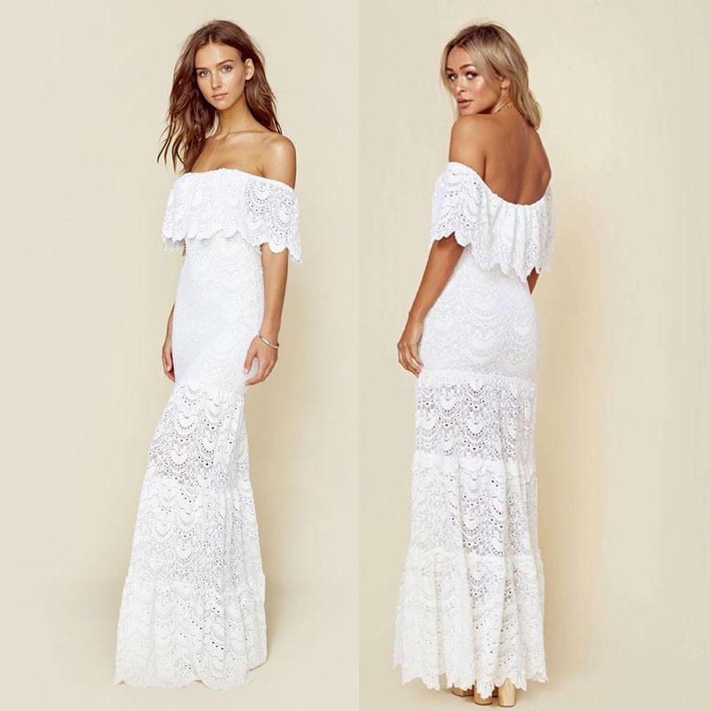 OFF SHOULDER LACE MERMAID LONG BEACH DRESS