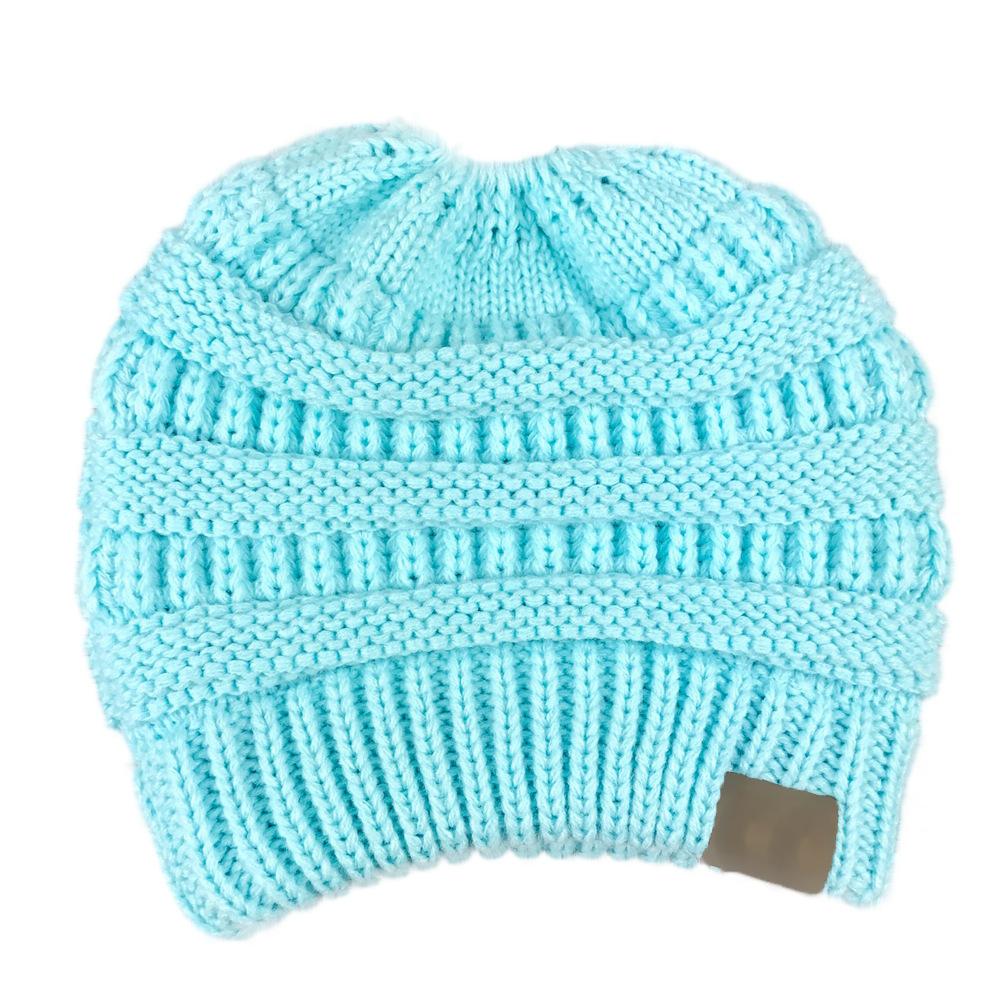 WOMEN'S WINTER OUTDOOR WARM WOOL HAT EMPTY TOP HORSETAIL KNITTED HAT