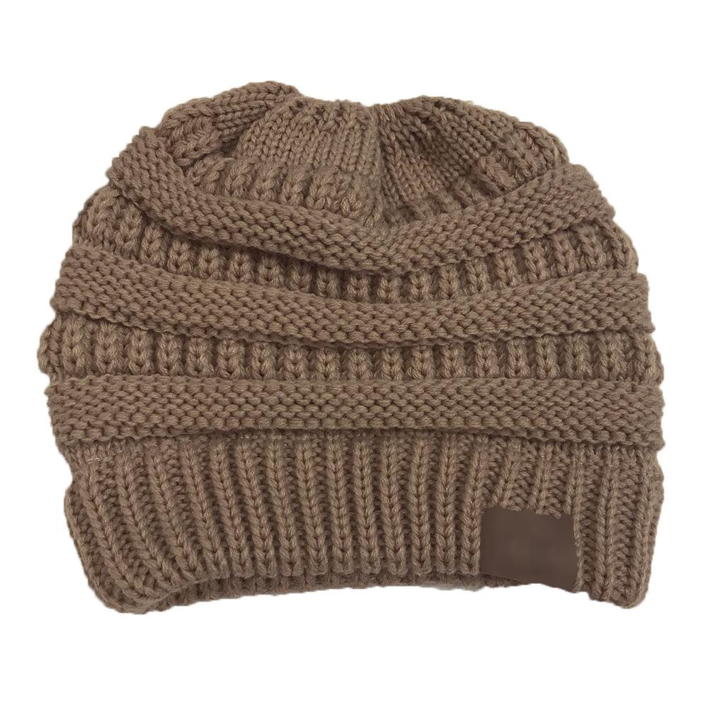 WOMEN'S WINTER OUTDOOR WARM WOOL HAT EMPTY TOP HORSETAIL KNITTED HAT