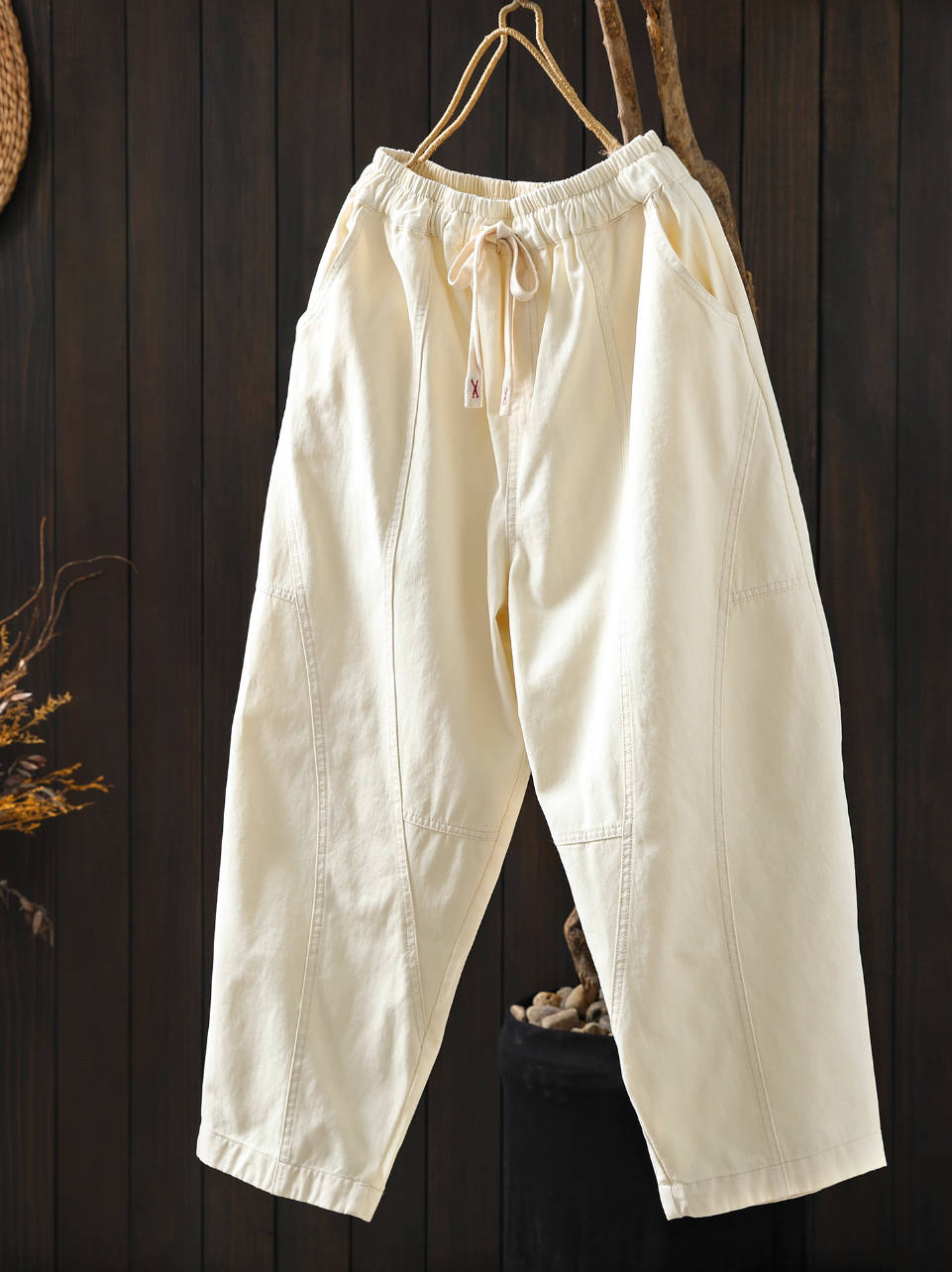 Solid Color Cotton Loose Elastic Waist Casual Versatile Pants