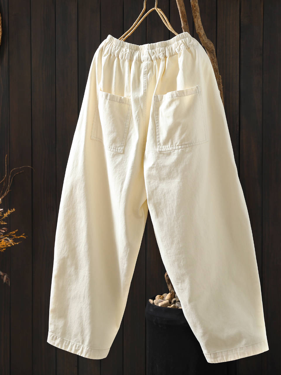 Solid Color Cotton Loose Elastic Waist Casual Versatile Pants