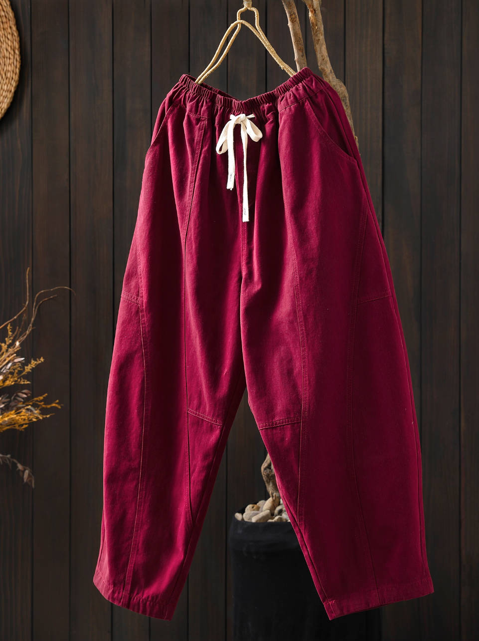 Solid Color Cotton Loose Elastic Waist Casual Versatile Pants