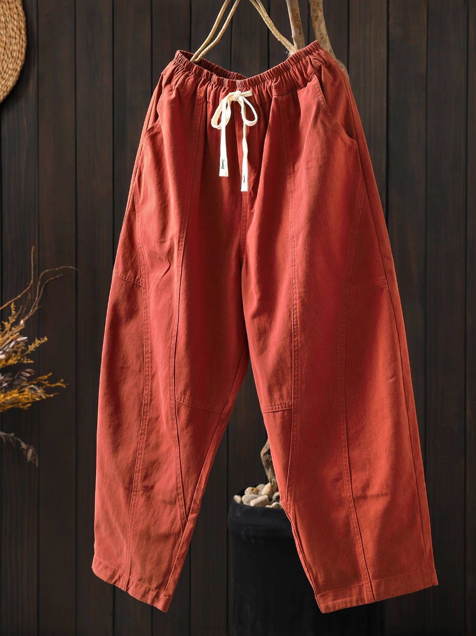 Solid Color Cotton Loose Elastic Waist Casual Versatile Pants