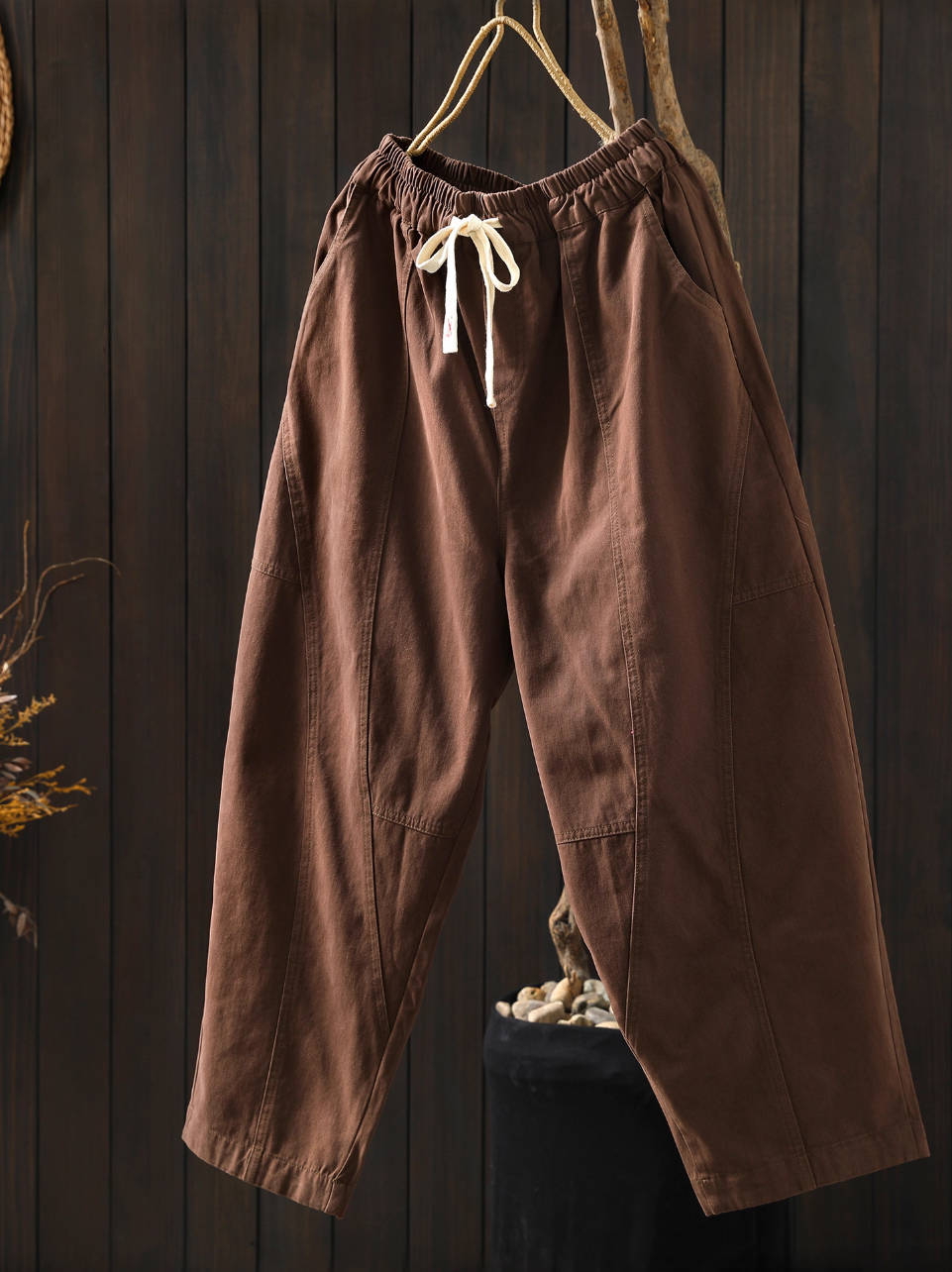Solid Color Cotton Loose Elastic Waist Casual Versatile Pants