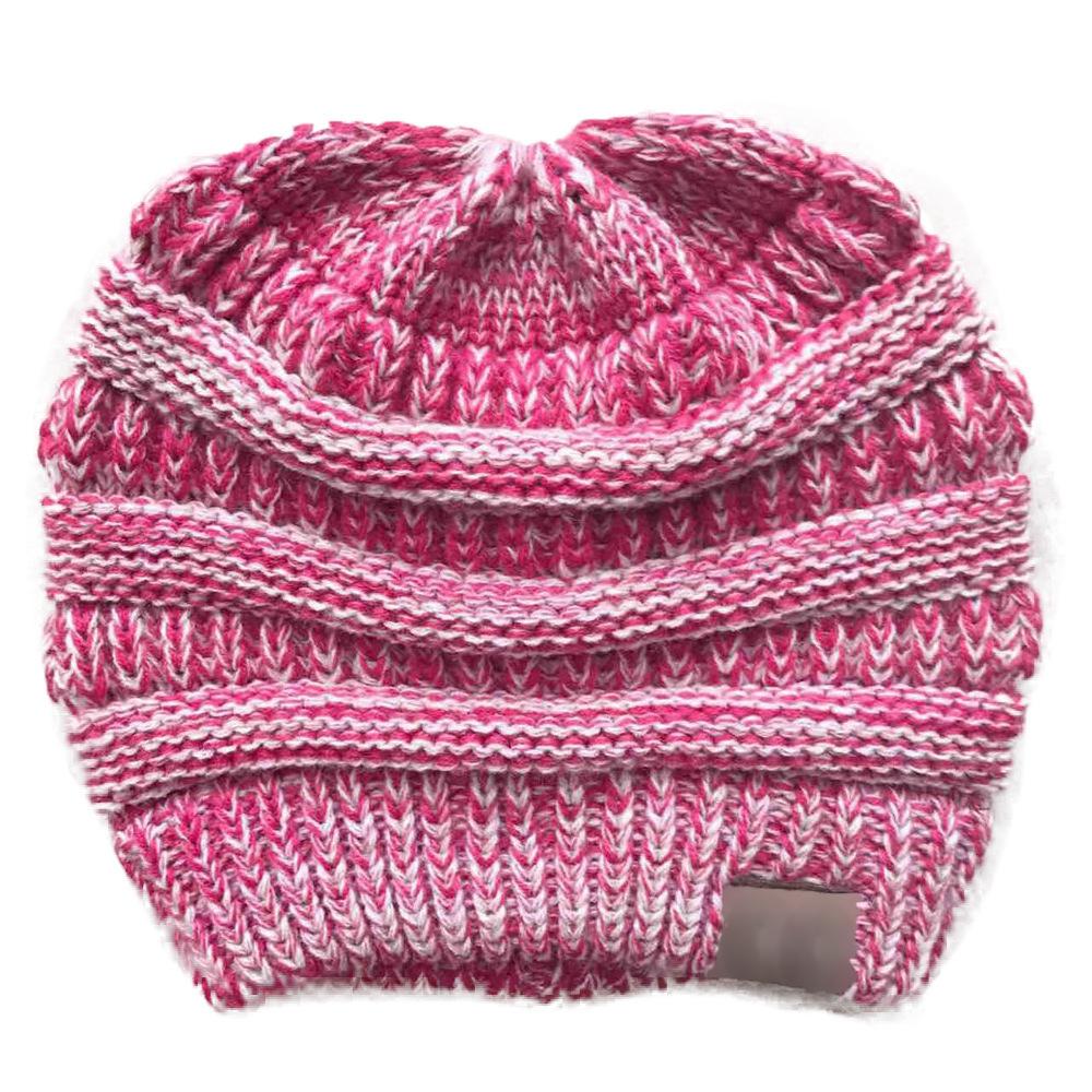 WOMEN'S WINTER OUTDOOR WARM WOOL HAT EMPTY TOP HORSETAIL KNITTED HAT