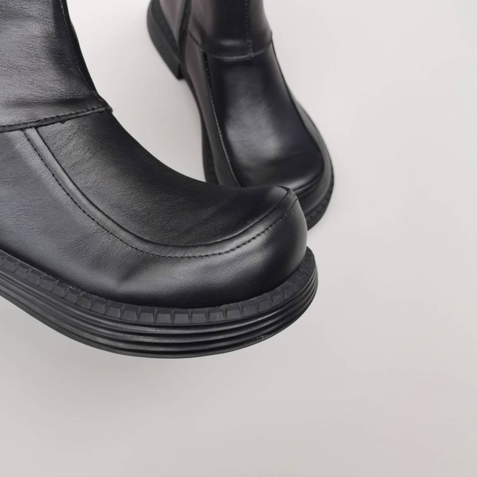 Women Autumn Genuine Leather Wide Toe Soft Sole Zipper Boots