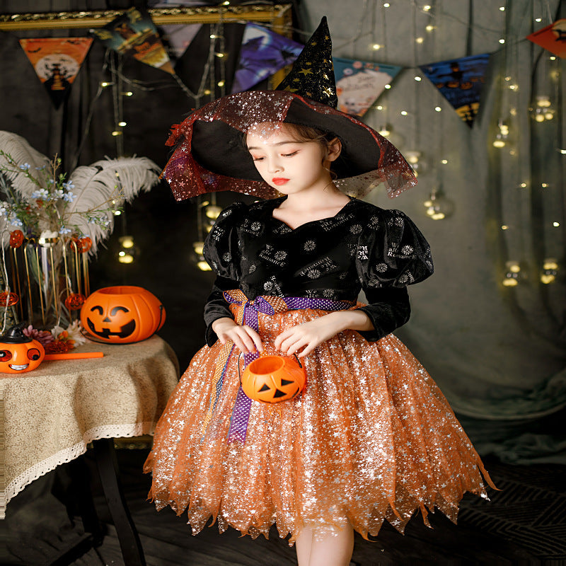 Halloween Witch Costume For Girls With Vampire Dress
