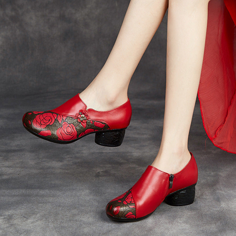 Babakud Women Autumn Ethnic Style Slip-On Leather Soft Sole Shoes