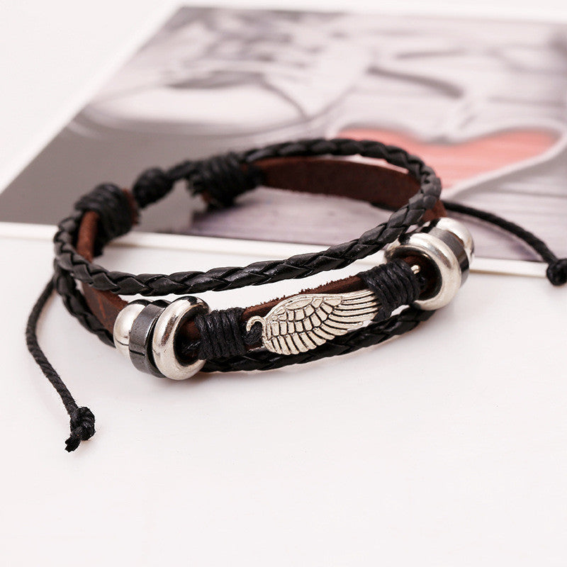 FASHION WING BEADED LEATHER BRACELET