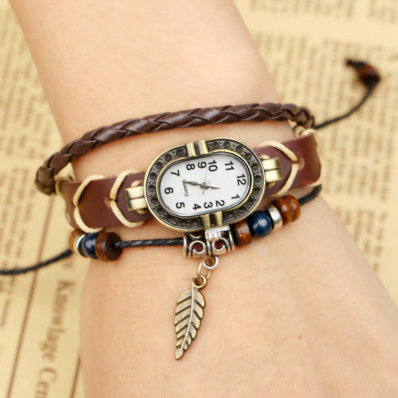 RETRO BRAIDED LEATHER BRACELET WATCH