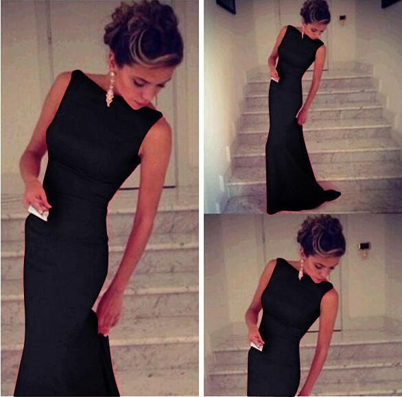 SLEEVELESS BODYCON SCOOP SHEATH FASHION FULL-LENGTH DRESS