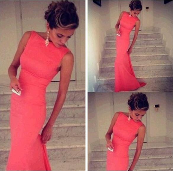 SLEEVELESS BODYCON SCOOP SHEATH FASHION FULL-LENGTH DRESS