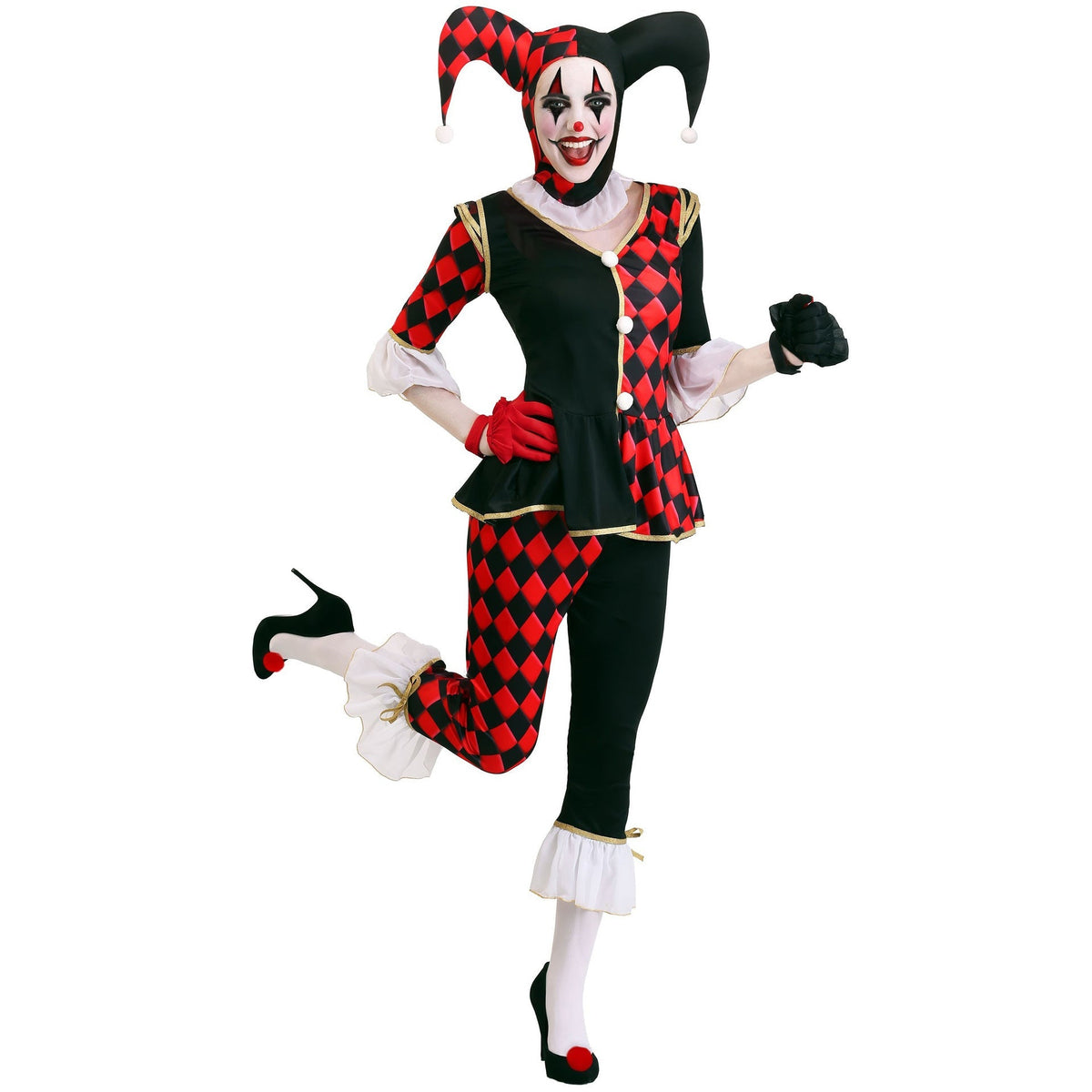 M-XL Halloween Scary Clown Costume Red Black Plaid Party Outfit