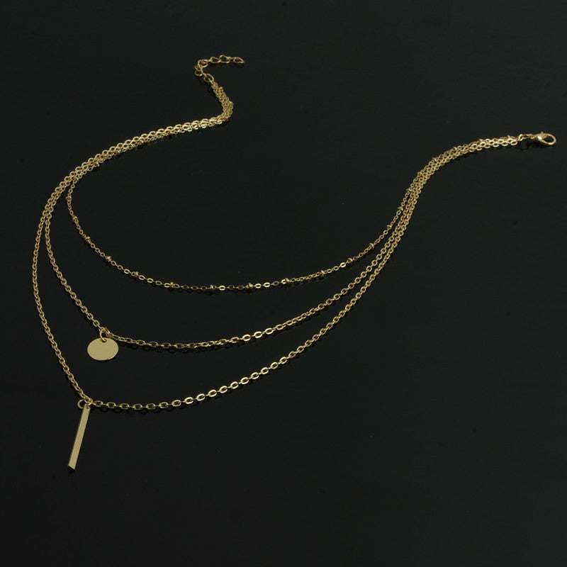 THREE LAYERS PAILLETTE STRIP PENDANT NECKLACE